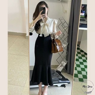 Chân váy đuôi cá midi dáng dài xẻ tà, váy đuôi cá xòe tôn dáng phong cách Hàn Quốc co giãn [VIDEO + ẢNH THẬT]