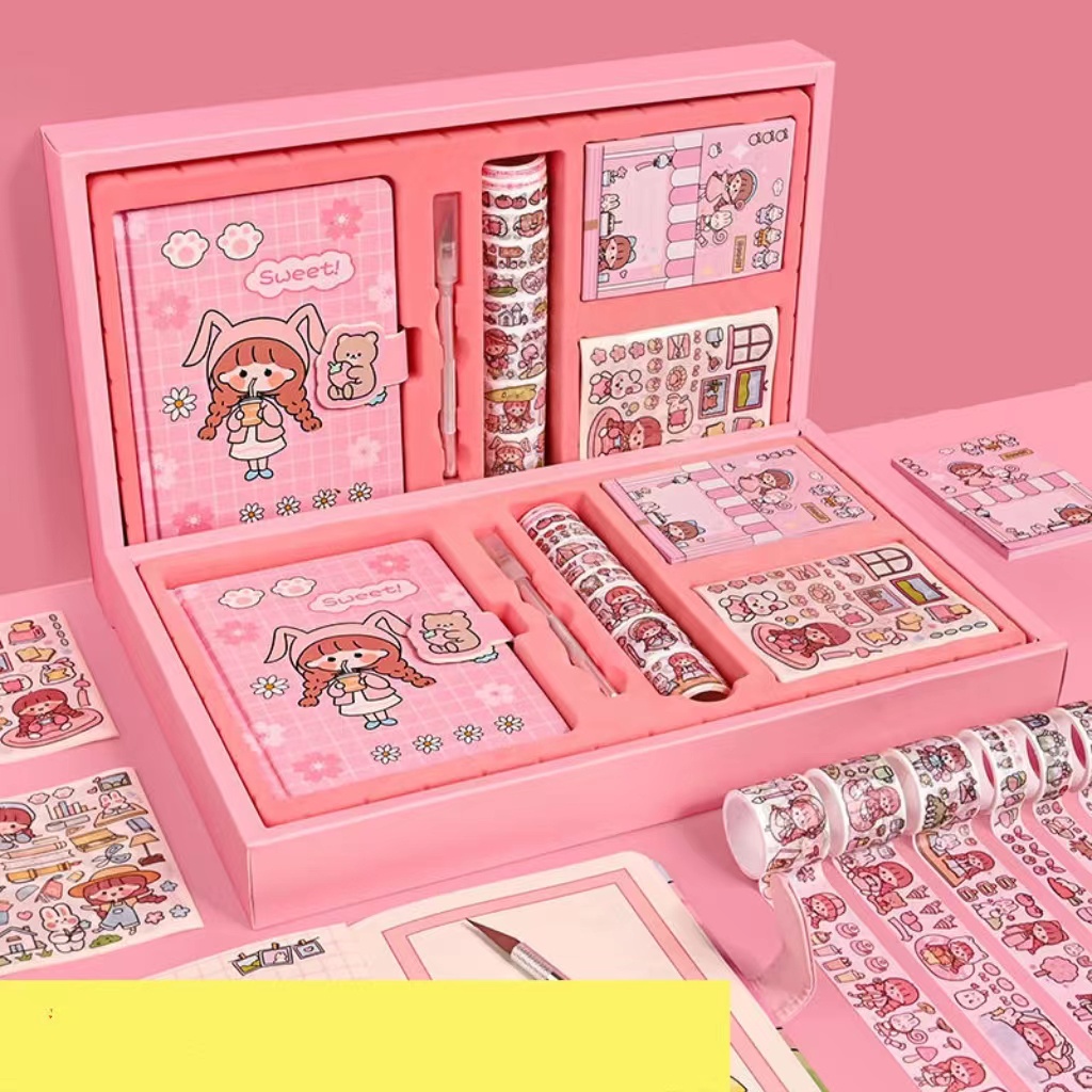Hộp quà tặng Sổ tay cô gái dễ thương -Sticker- Tape -Set Sinh Nhật ...