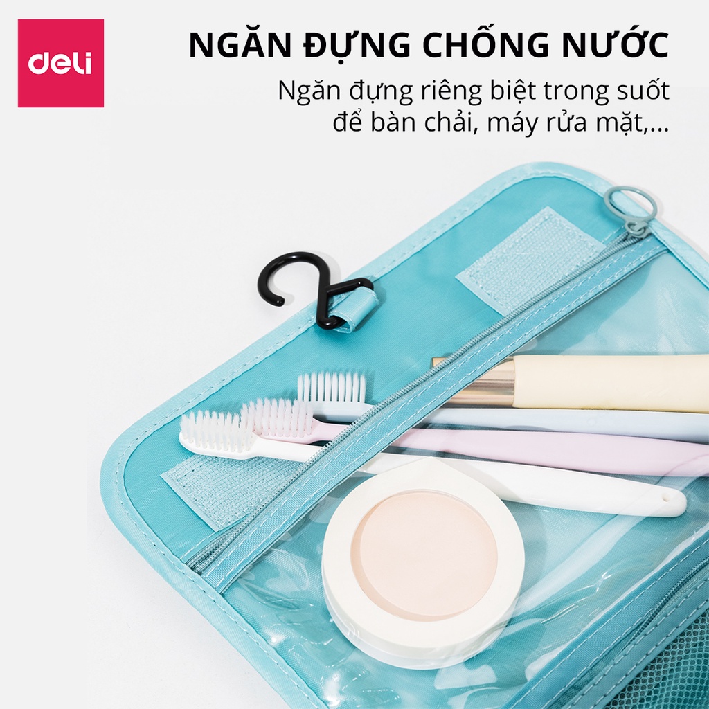 Túi đựng mỹ phẩm du lịch size to có móc treo Deli, túi đựng đồ cá nhân đồ trang điểm đa năng chống thấm nước