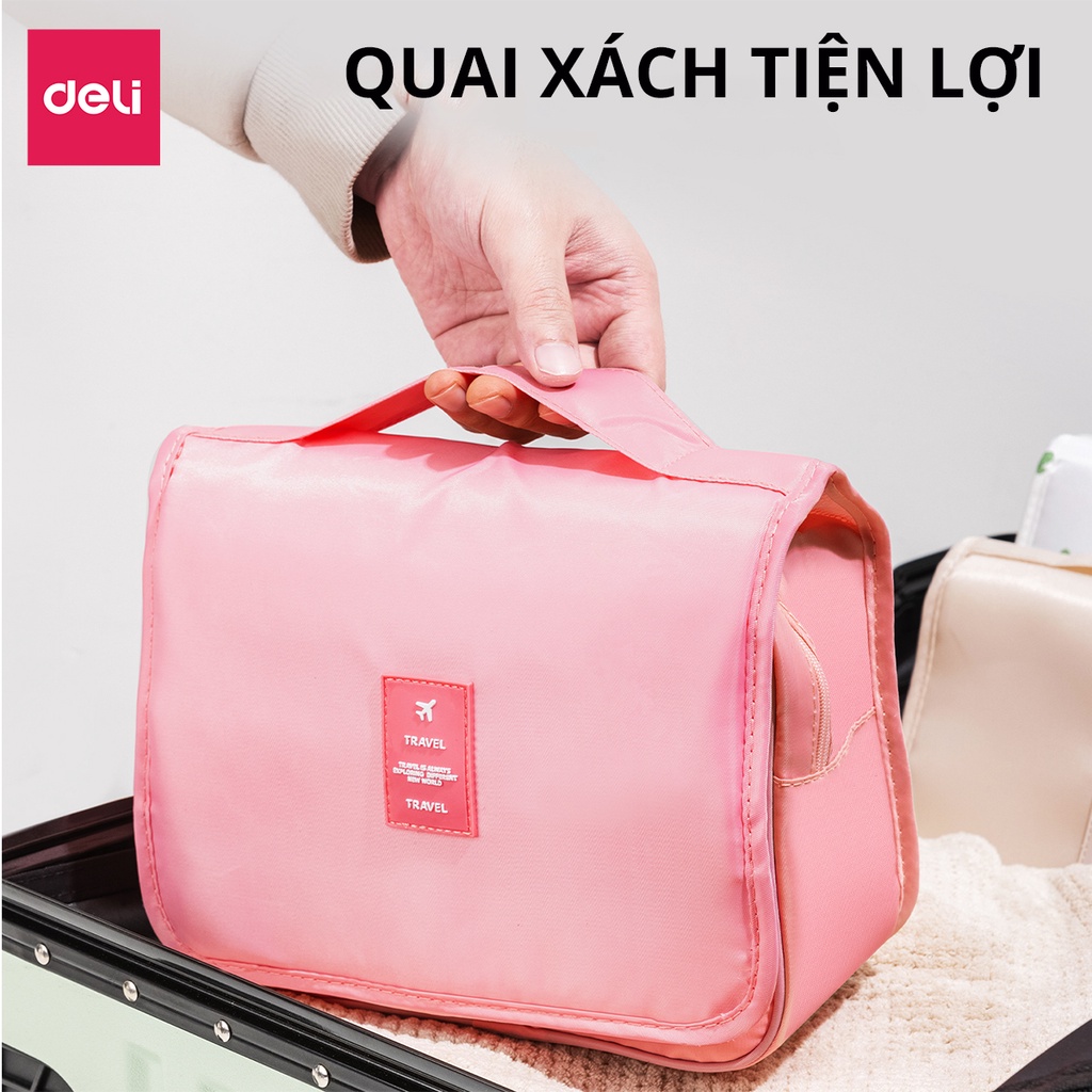 Túi đựng mỹ phẩm du lịch size to có móc treo Deli, túi đựng đồ cá nhân đồ trang điểm đa năng chống thấm nước