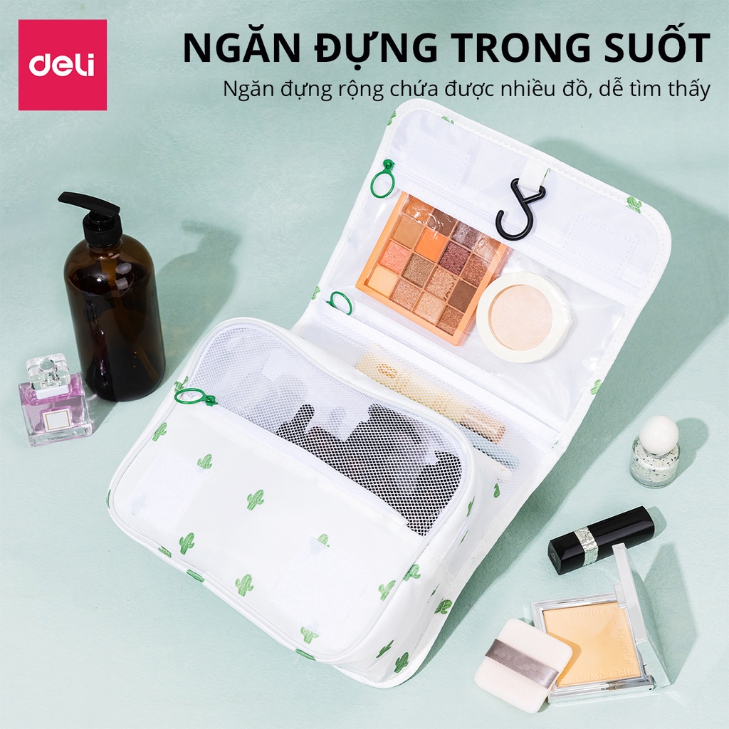 Túi đựng mỹ phẩm du lịch size to có móc treo Deli, túi đựng đồ cá nhân đồ trang điểm đa năng chống thấm nước