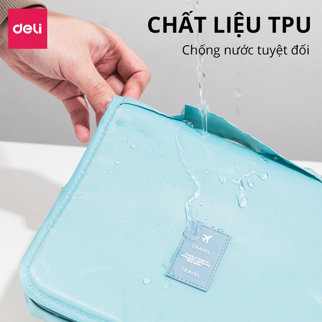 Túi đựng mỹ phẩm du lịch size to có móc treo Deli, túi đựng đồ cá nhân đồ trang điểm đa năng chống thấm nước