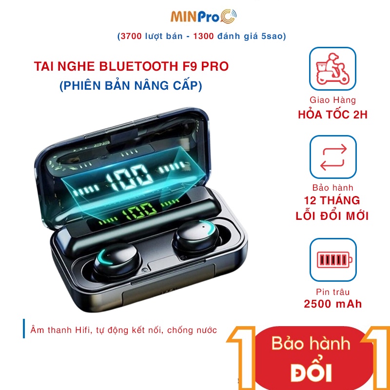 tai nghe bluetooth khong day 50 minpro amoi f9 pro nut cam bien van tay chong nuoc kem sac 2500mah