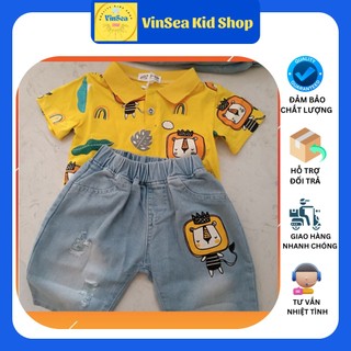 Set Bộ Sư Tử Siêu Xinh - Áo Thun Polo Kết Hợp Quần Bò Jean Cào Nhẹ Siêu Cute Bé Trai 1-7 tuổi, N&H Kids.