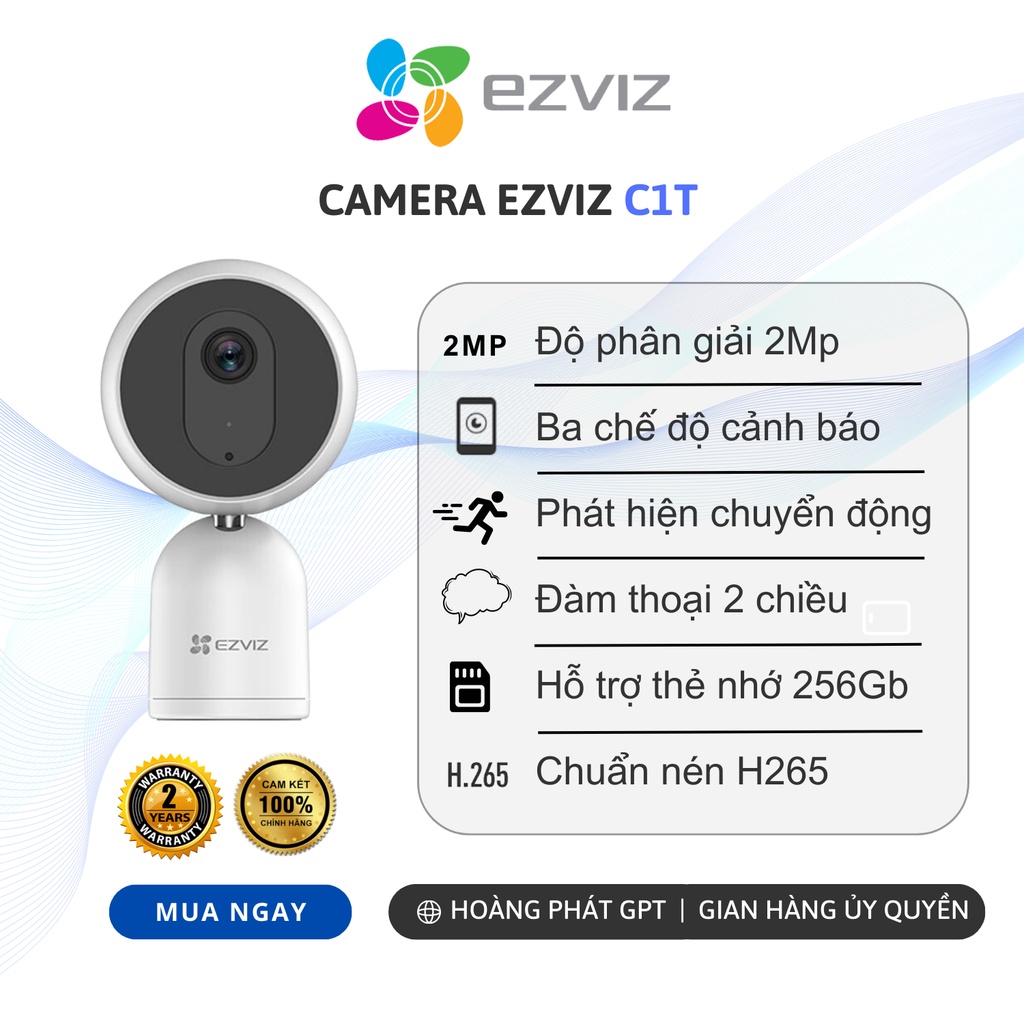 [Mã BMLTA35 giảm đến 35K đơn 99K] Camera IP WIFI EZVIZ 2M Góc Rộng Ezviz C1T Smart Home 1080P Đàm Thoại Hai Chiều