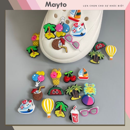 Sticker, Charm 3D chủ đề Summer DIY nhựa dẻo gắn Dép Cross, Dép Sục, Cá ...