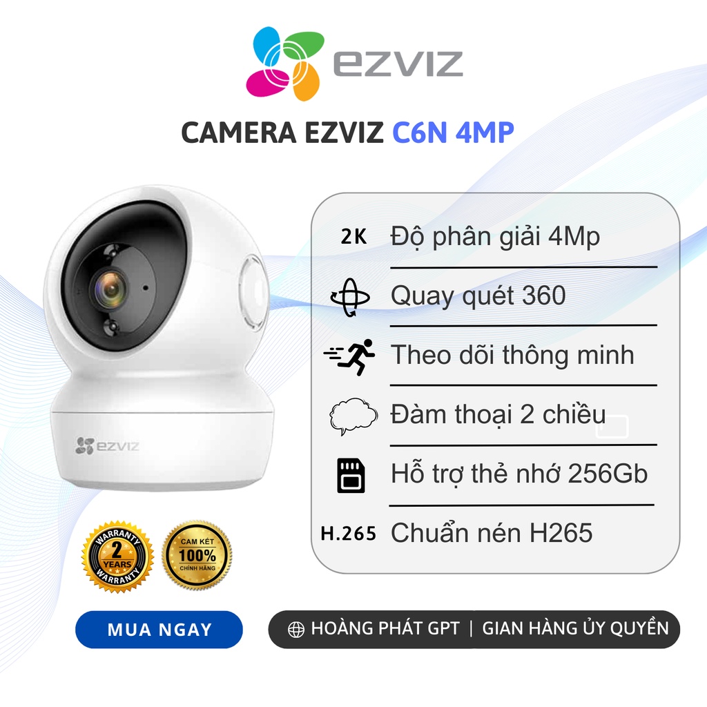 [Mã BMLTA35 giảm đến 35K đơn 99K] Camera WIFI trong nhà xoay 360 Ezviz C6N 4MP hàng chính hãng 2K+