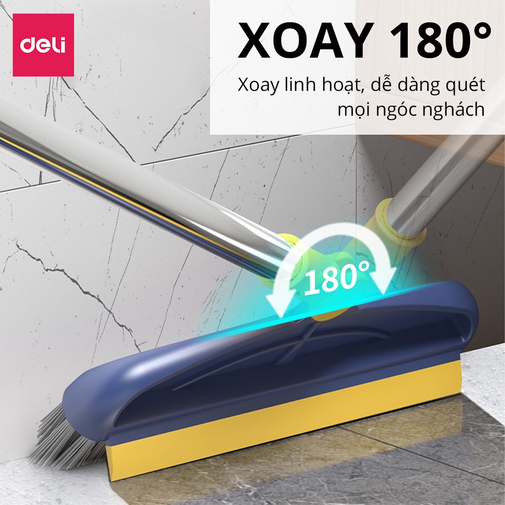 Cây chà sàn tắm, chổi cọ sàn và gạt nước thông minh 2 trong 1 Deli,chổi cọ nhà vệ sinh, phòng tắm,cọ khe hẹp góc tường