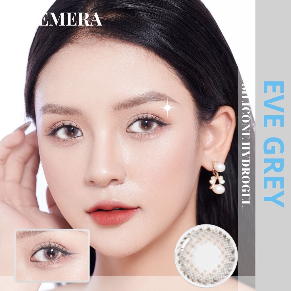 Kính áp tròng màu xám xanh rêu Eve Grey chất liệu Silicone Hydrogel ...