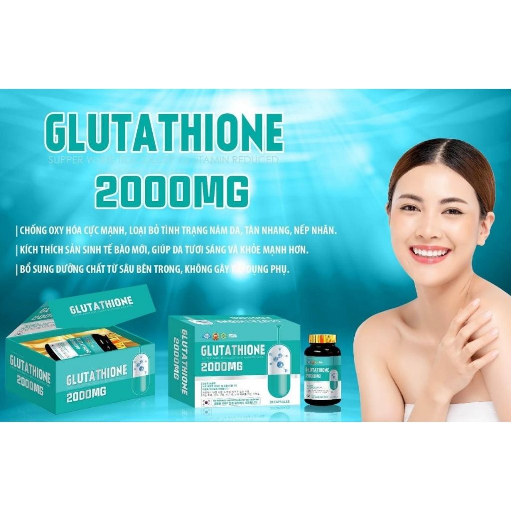 viên uống trắng da glutathione 2000mg Viên Uống Trắng Da Mờ Nám GLUTATHIONE 2000 - Viên Uống COLLAGEN Trắng Toàn  Thân Giảm Nám Mờ Nếp Nhăn
