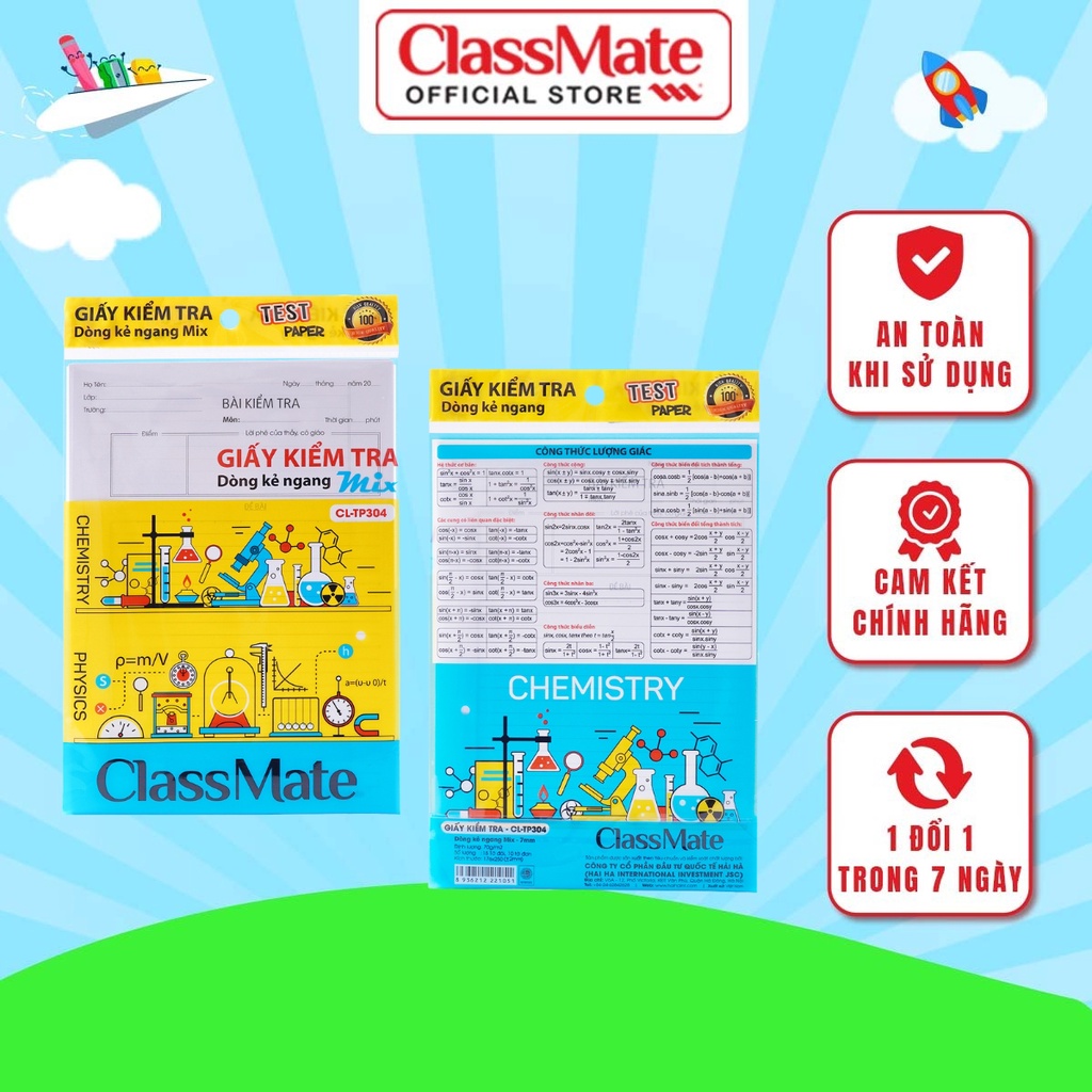 Giấy Kiểm Tra Cấp 2 CLASSMATE Tập Giấy Kiểm Tra Cấp 3 Dòng Kẻ Ngang Mix Tờ Đôi & Tờ Đơn, Giấy Mịn, Viết Chữ Đẹp CL-TP304