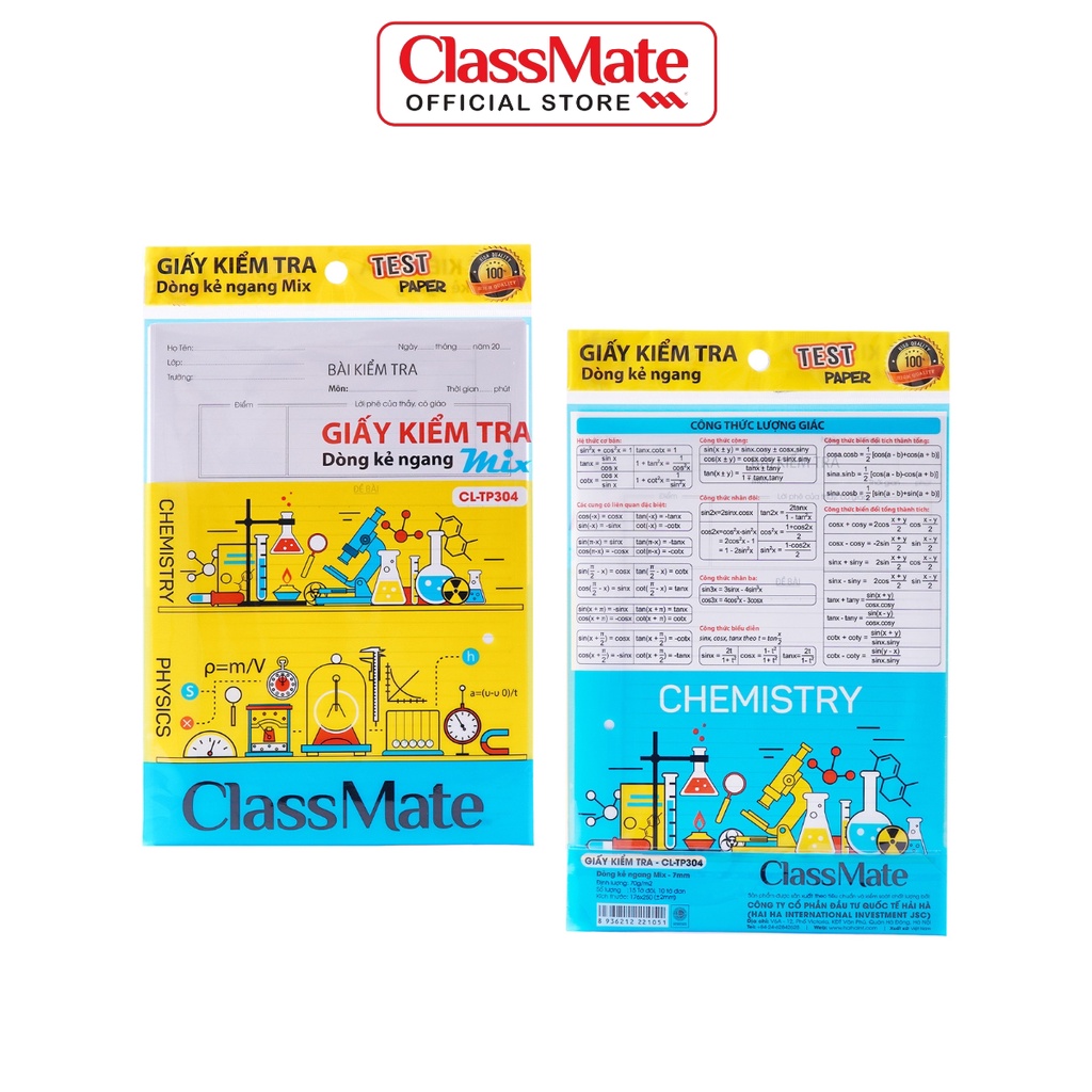 Giấy Kiểm Tra Cấp 2 CLASSMATE Tập Giấy Kiểm Tra Cấp 3 Dòng Kẻ Ngang Mix Tờ Đôi & Tờ Đơn, Giấy Mịn, Viết Chữ Đẹp CL-TP304
