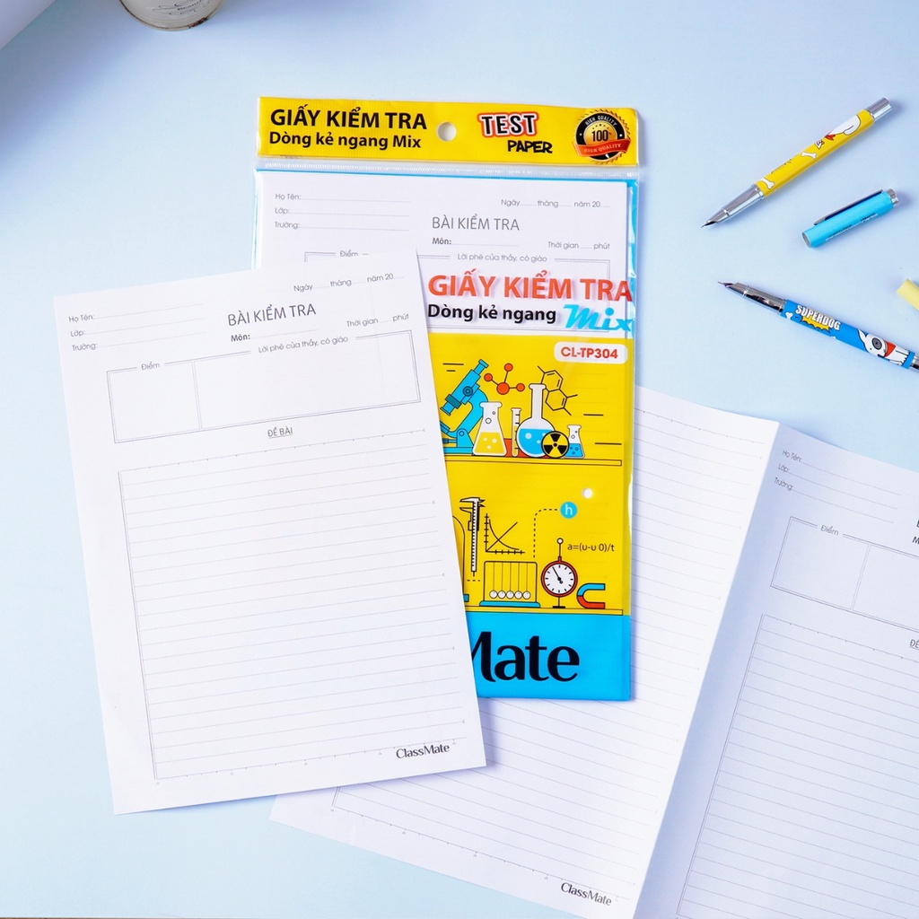 Giấy Kiểm Tra Cấp 2 CLASSMATE Tập Giấy Kiểm Tra Cấp 3 Dòng Kẻ Ngang Mix Tờ Đôi & Tờ Đơn, Giấy Mịn, Viết Chữ Đẹp CL-TP304