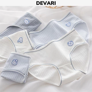 Combo 5 Quần lót nữ cotton kháng khuẩn kẻ sọc, Quần chip nữ cạp vừa họa tiết cute DEVARI L861