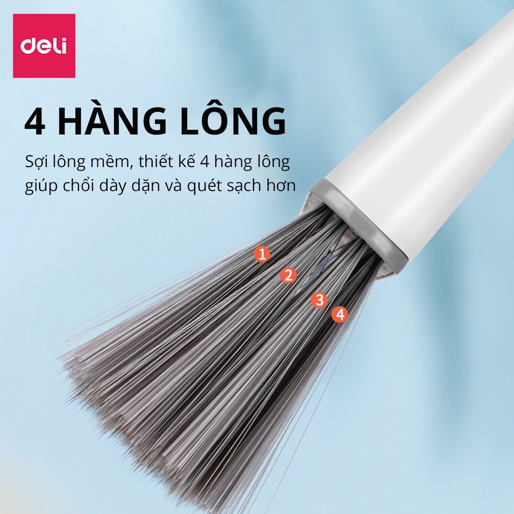 Bộ chổi quét nhà thông minh kèm hót rác chống mắc tóc Deli phù hợp với mọi mặt sàn phòng khách, phòng ngủ, phòng bếp