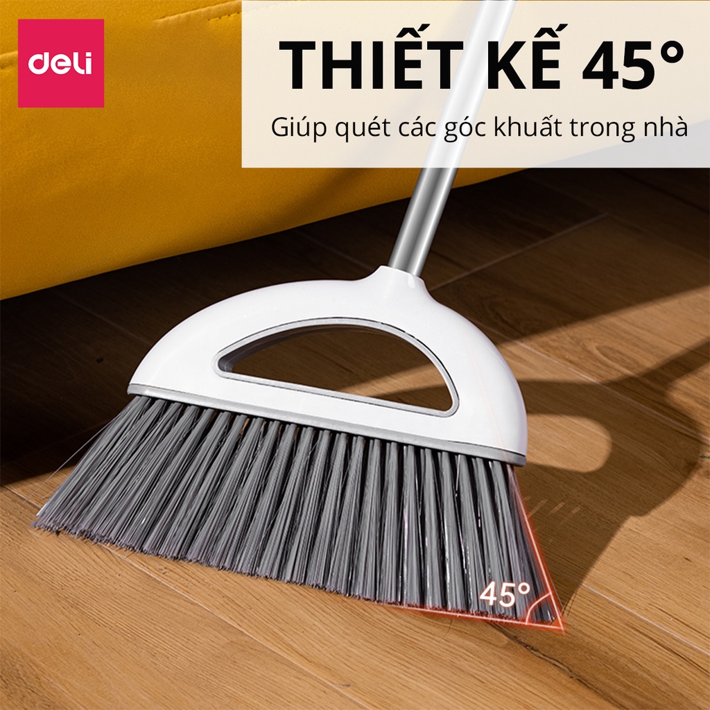 Bộ chổi quét nhà thông minh kèm hót rác chống mắc tóc Deli phù hợp với mọi mặt sàn phòng khách, phòng ngủ, phòng bếp