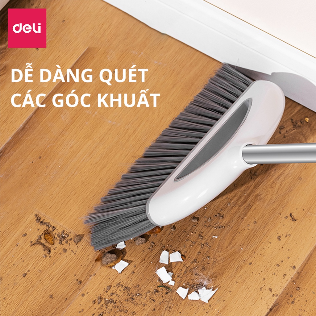 Bộ chổi quét nhà thông minh kèm hót rác chống mắc tóc Deli phù hợp với mọi mặt sàn phòng khách, phòng ngủ, phòng bếp