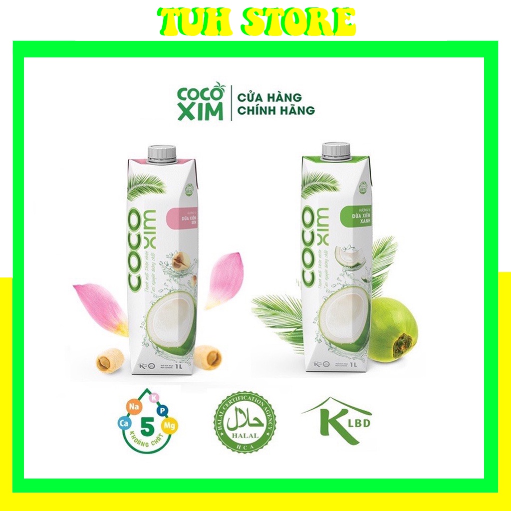 Hộp 1 Lít Nước Dừa Cocoxim Xiêm Xanh/Dừa Xiêm Sen Đóng Hộp-TUH