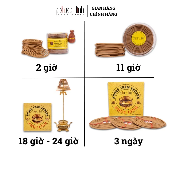 Nhang Vòng Trầm Hương Phúc Linh 2h - 11h - 18h - 24h - 3 ngày