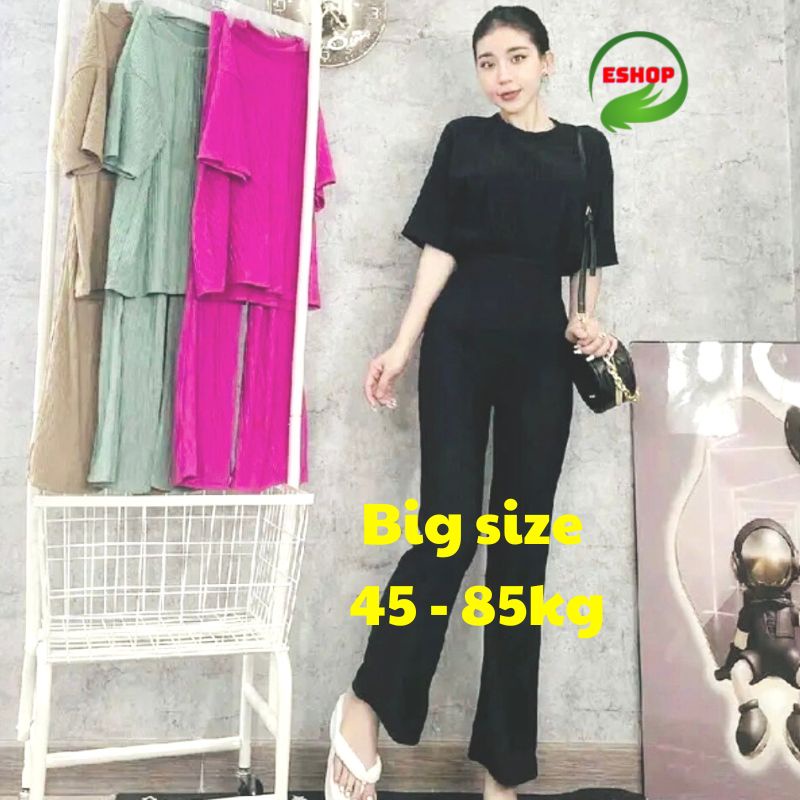 Đồ mặc nhà quần dài loe áo tay ngắn vải xốp ESHOP đồ bộ nữ vải sốp co giãn đẹp dễ thương set bộ xinh DS68