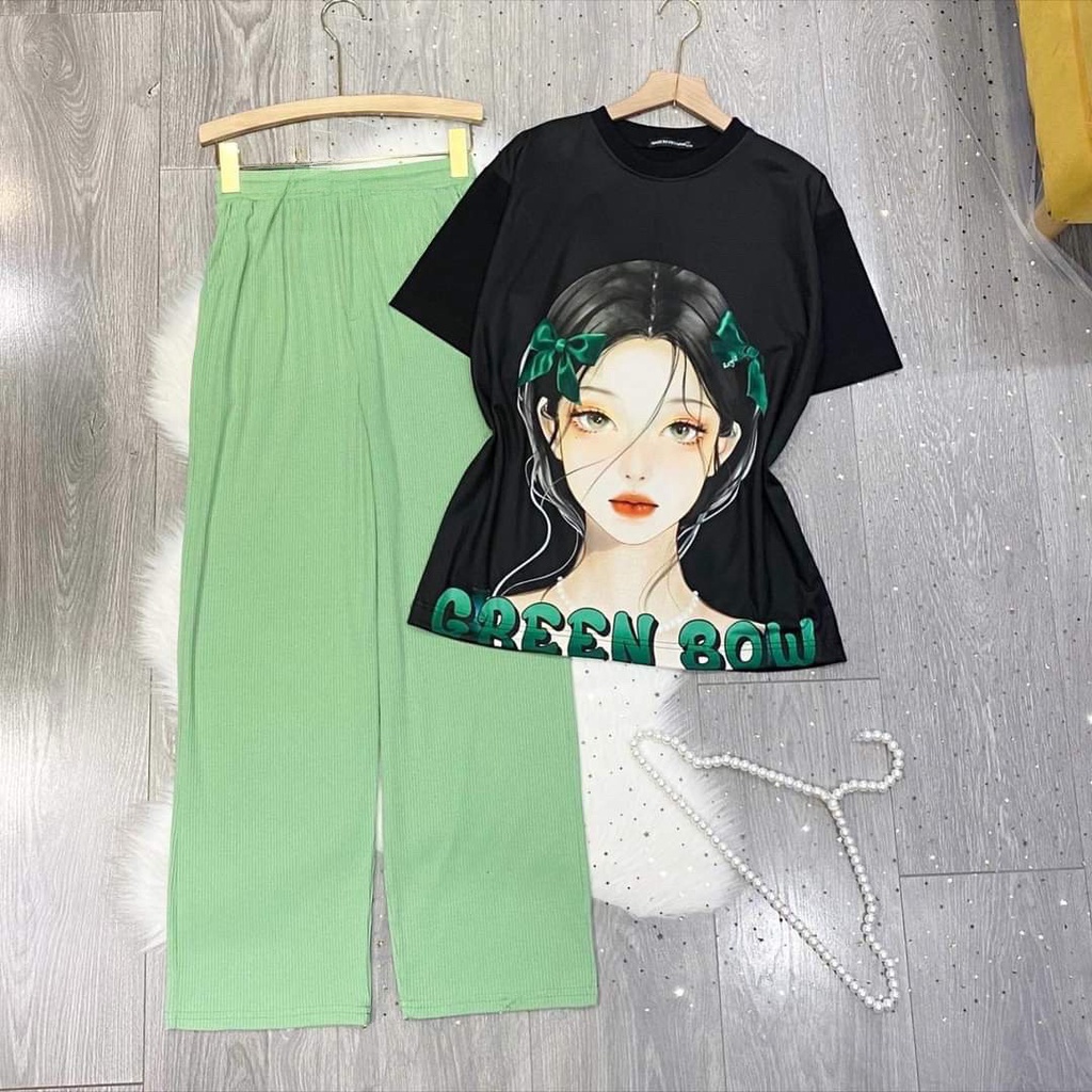Đồ bộ nữ bigsize quần ống suông rộng thun gân cạp cao quần form rộng ESHOP Đồ mặc nhà đẹp đi chơi dễ thương DB51