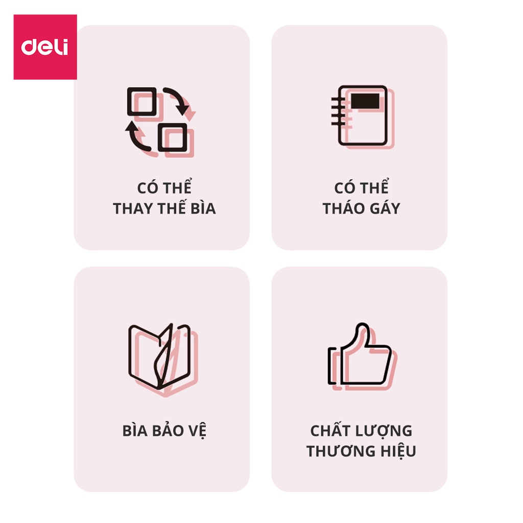 Sổ Còng 6 Lỗ Nhựa Deli A5/B5 Có Thể Tháo Gáy Bìa Xinh Have A Cute Day 50 Tờ 100 Trang | Sổ Học Sinh Giấy Mịn 24505/24506