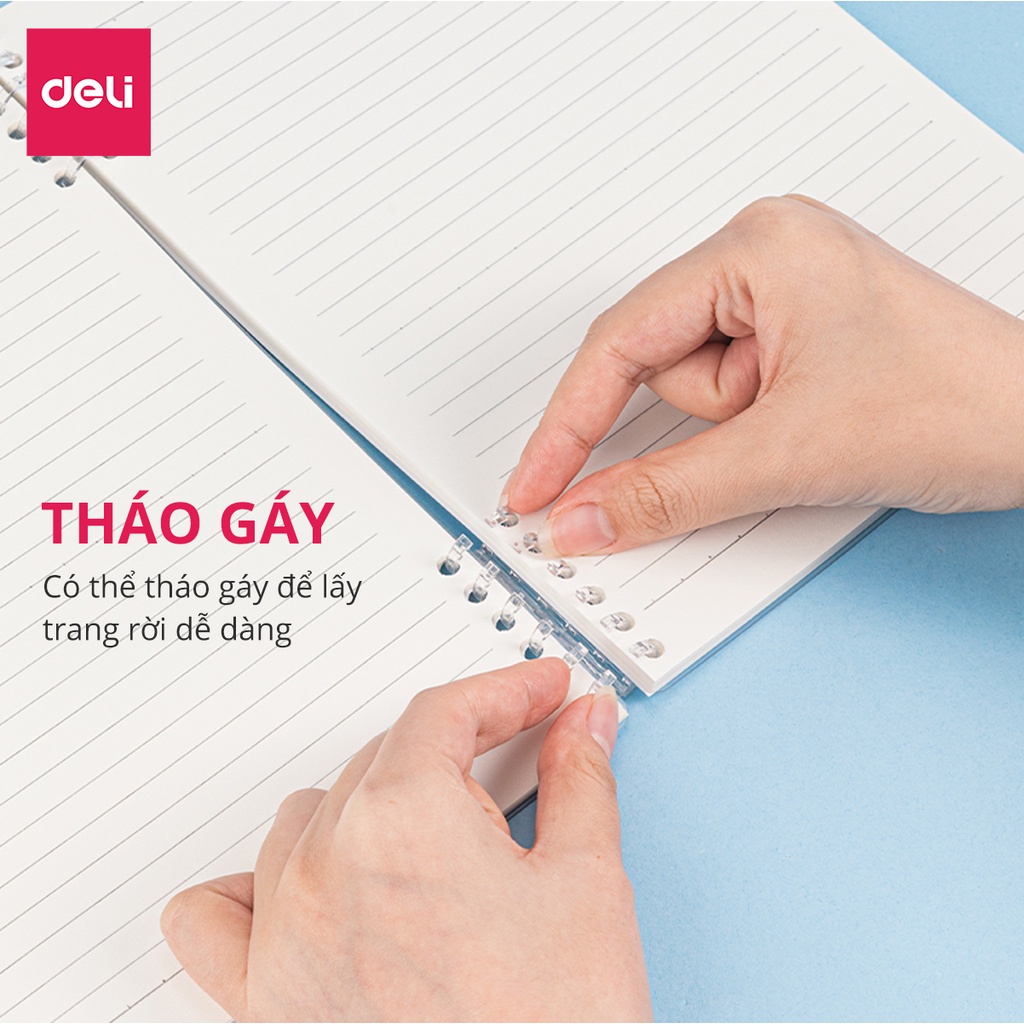 Sổ Còng 6 Lỗ Nhựa Deli A5/B5 Có Thể Tháo Gáy Bìa Xinh Have A Cute Day 50 Tờ 100 Trang | Sổ Học Sinh Giấy Mịn 24505/24506