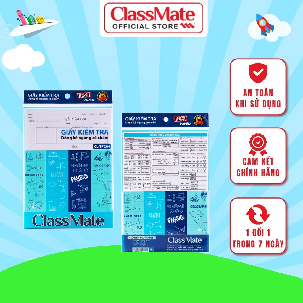 Giấy Kiểm Tra Cấp 2 CLASSMATE Tập Kiểm Tra Cấp 3 Kẻ Ngang Có Chấm Bề Mặt Láng Mịn, Viết Êm Tay, Tạo Nét Chữ Đẹp CL-TP204