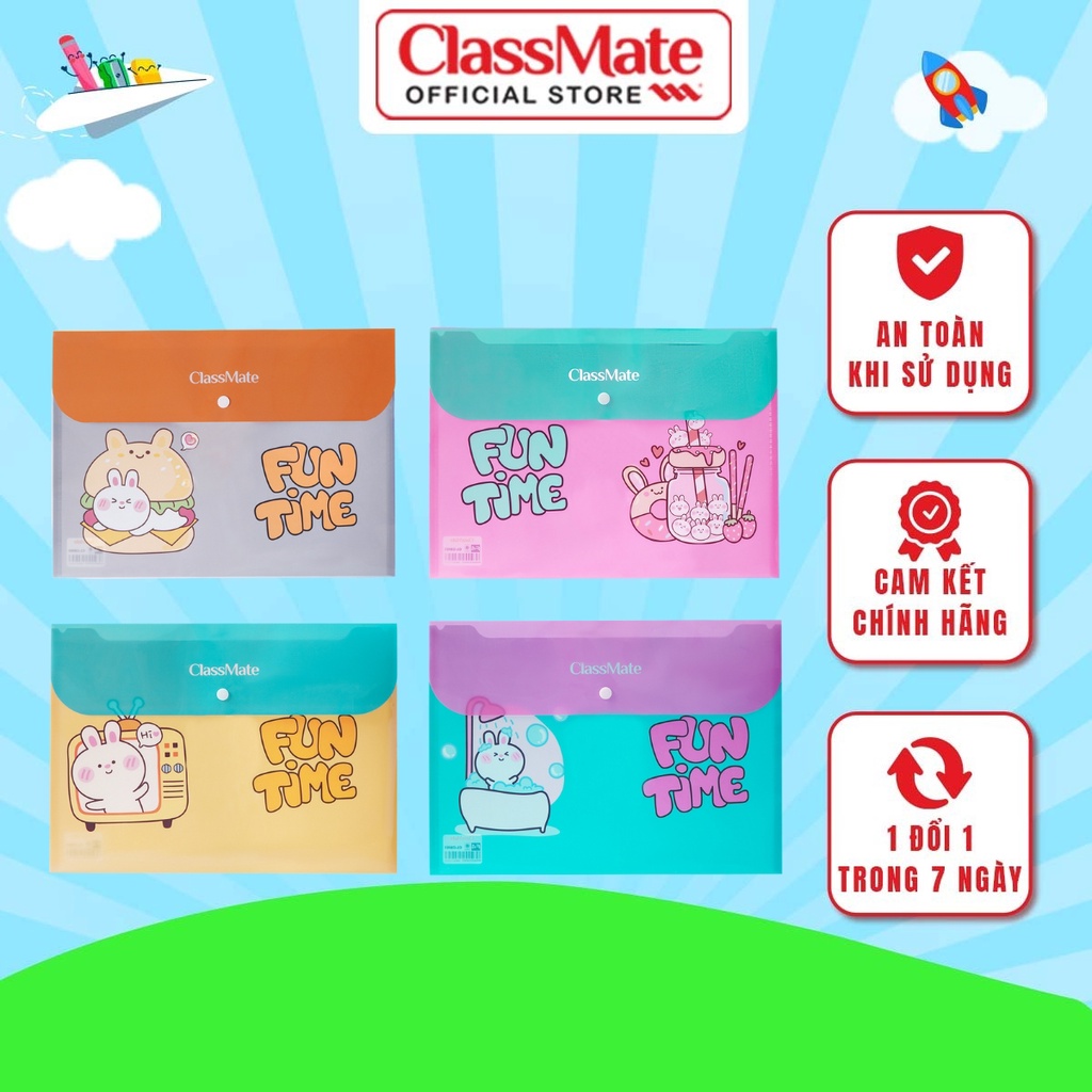 Túi Đựng Tài Liệu Clear Bag CLASSMATE Thiết Kế FunTime, Cúc Bấm Tiện Lợi, Chất Liệu Nhựa Cao Cấp CL-CBF01 (360x260mm)