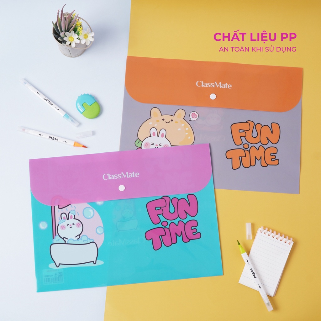 Túi Đựng Tài Liệu Clear Bag CLASSMATE Thiết Kế FunTime, Cúc Bấm Tiện Lợi, Chất Liệu Nhựa Cao Cấp CL-CBF01 (360x260mm)