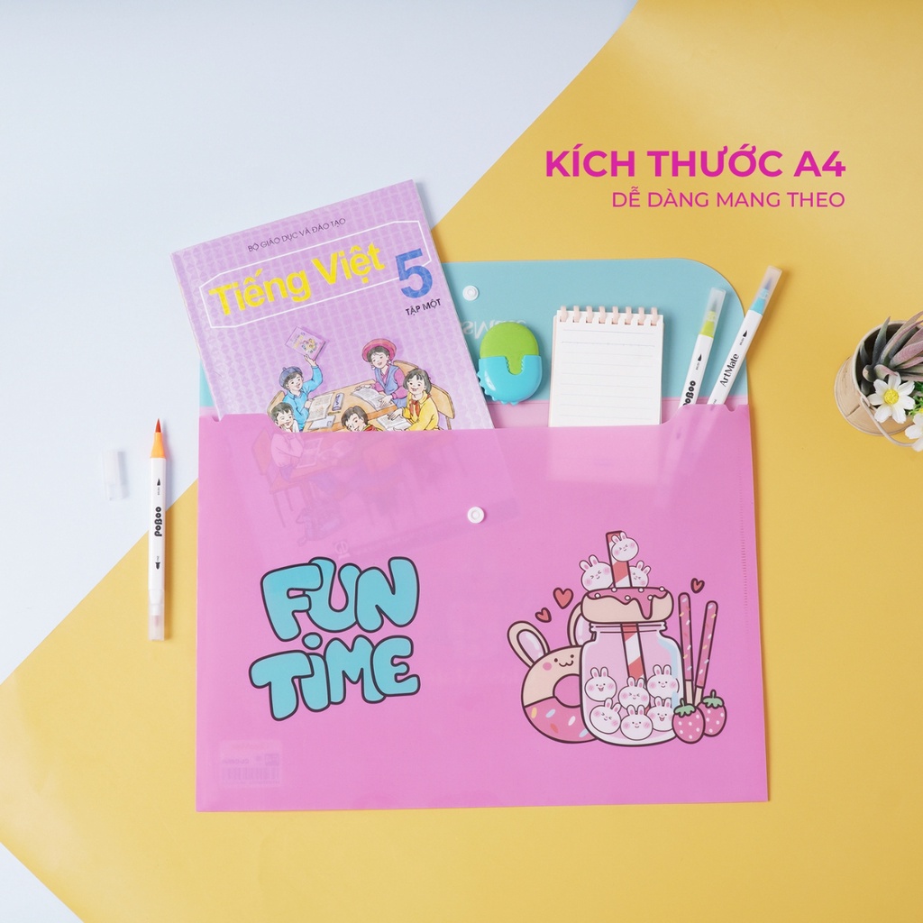 Túi Đựng Tài Liệu Clear Bag CLASSMATE Thiết Kế FunTime, Cúc Bấm Tiện Lợi, Chất Liệu Nhựa Cao Cấp CL-CBF01 (360x260mm)