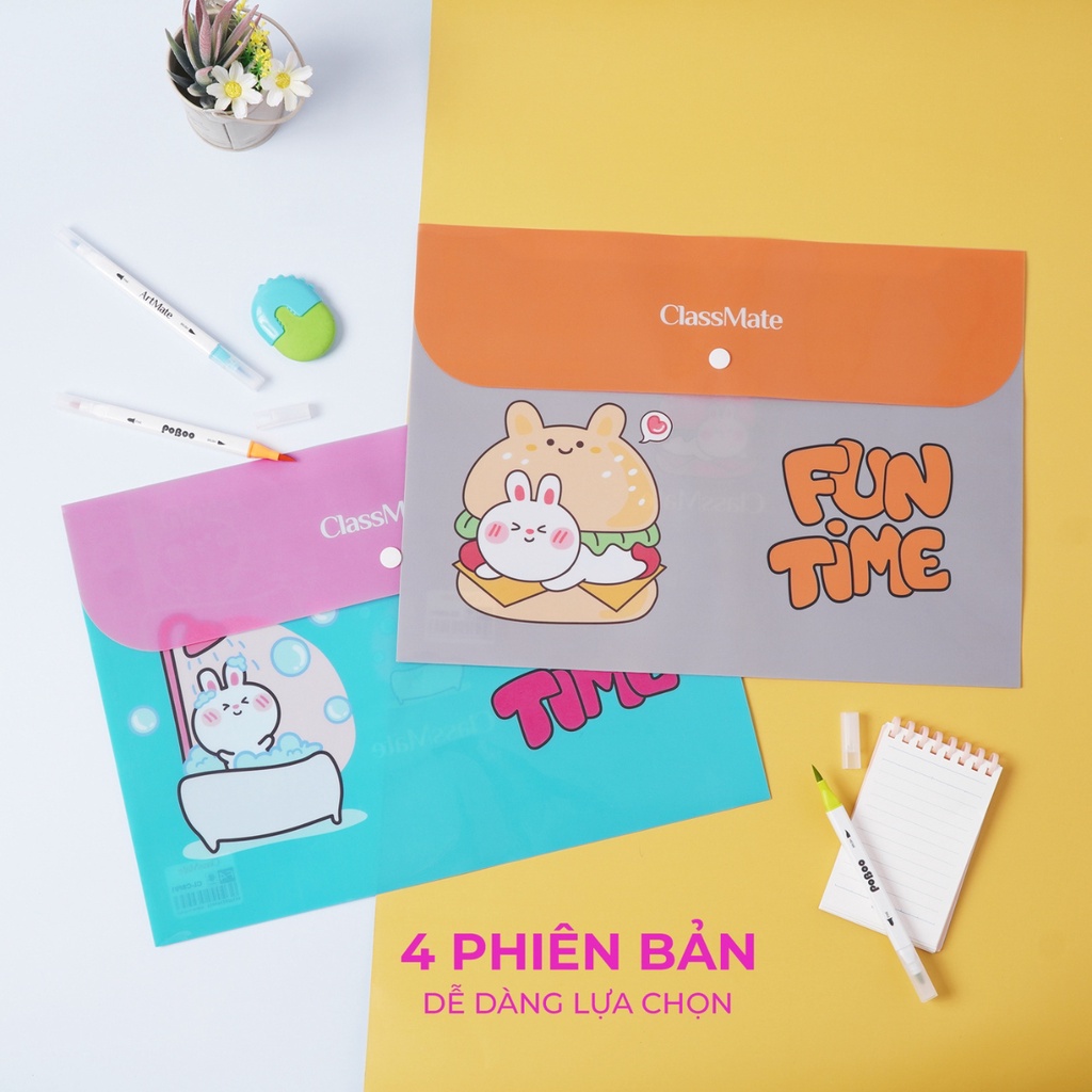 Túi Đựng Tài Liệu Clear Bag CLASSMATE Thiết Kế FunTime, Cúc Bấm Tiện Lợi, Chất Liệu Nhựa Cao Cấp CL-CBF01 (360x260mm)