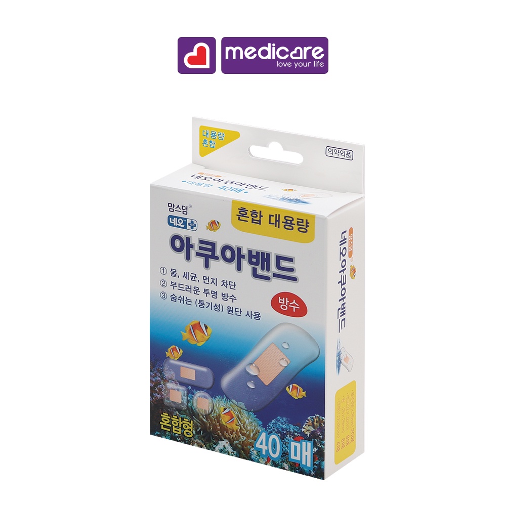 Băng Cá Nhân MomsDerm Neo Waterproof Aqua Bandage Chống Thấm Nước 40 cái