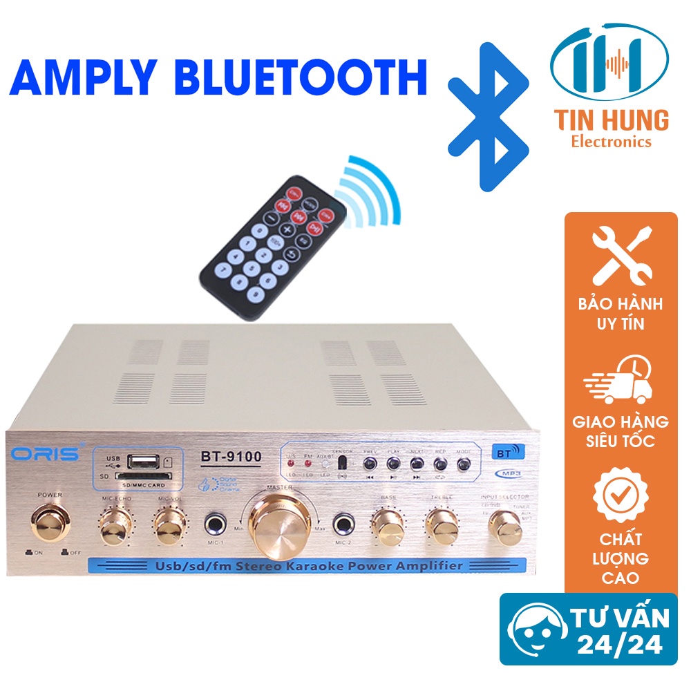 Amply karaoke Bluetooth chính hãng Oris BT9100, bộ khếch đại âm thanh