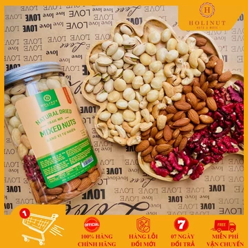Mix Nhân Hạt Khô Cao Cấp Holinut| Hạt Óc Chó Đỏ, Hạt Macca, Hạt Điều, Hạt Hạnh Nhân, Hạt Dẻ Cười 500g