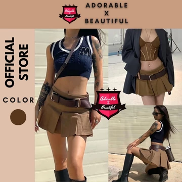Chân Váy Kaki Nâu Kèm Belt Da Ảnh Thật Chân Váy Cao Cấp