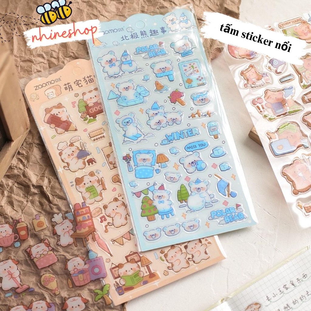 Tấm nhãn dán sticker con vật hình nổi trang trí điện thoại bình nước ...