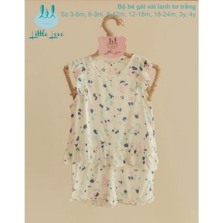 Bộ bé gái sát nách vải lanh tơ Little Love cho bé từ 3m tới 4y