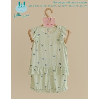 Bộ bé gái sát nách vải lanh tơ Little Love cho bé từ 3m tới 4y