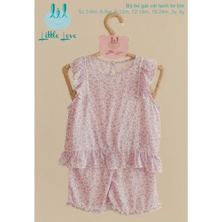 Bộ bé gái sát nách vải lanh tơ Little Love cho bé từ 3m tới 4y