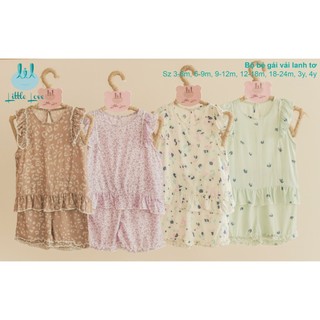 Bộ bé gái sát nách vải lanh tơ Little Love cho bé từ 3m tới 4y