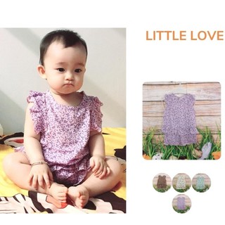 Bộ bé gái sát nách vải lanh tơ Little Love cho bé từ 3m tới 4y