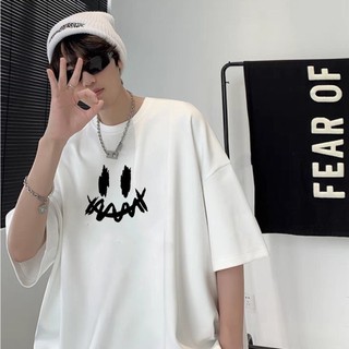 Áo thun unisex nam nữ form rộng tay lỡ in hình mặt cười vẽ cá tính chất thun mềm mịn mát