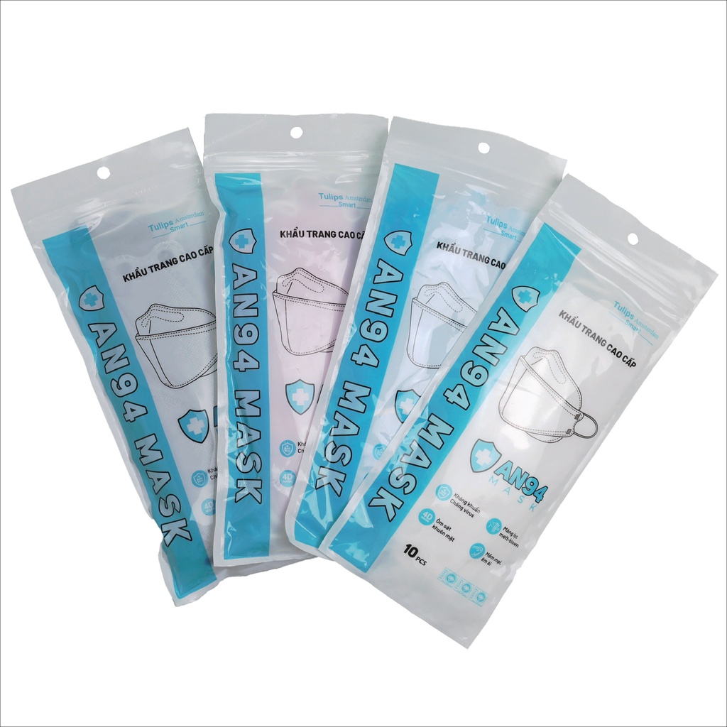 Túi 10 chiếc khẩu trang y tế 4D AN94 Mask kháng khuẩn cao cấp có màng lọc - Tulips