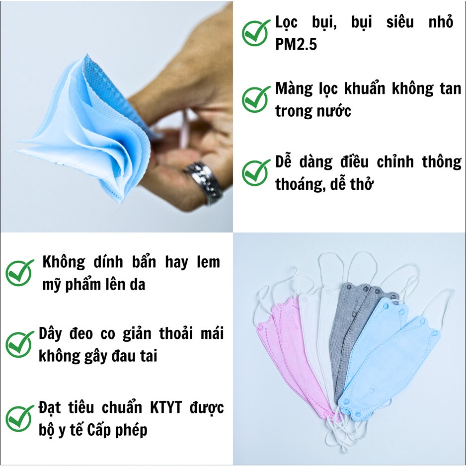 Túi 10 chiếc khẩu trang y tế 4D AN94 Mask kháng khuẩn cao cấp có màng lọc - Tulips