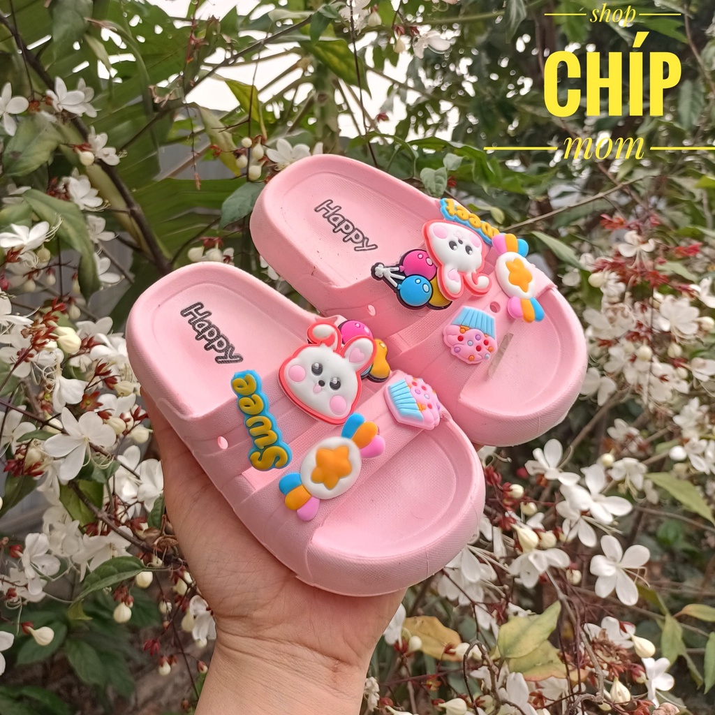 dép lê cho bé trai bé gái đi mưa mùa hè đi biển đúc khuôn stick ngộ nghĩnh thỏ cá sấu PVC êm chân 2208 ( ảnh thật )