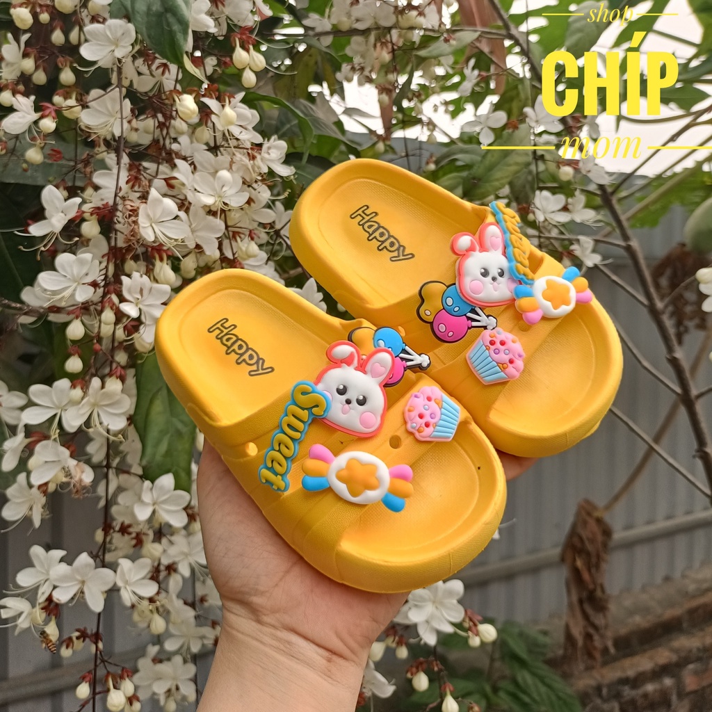 dép lê cho bé trai bé gái đi mưa mùa hè đi biển đúc khuôn stick ngộ nghĩnh thỏ cá sấu PVC êm chân 2208 ( ảnh thật )