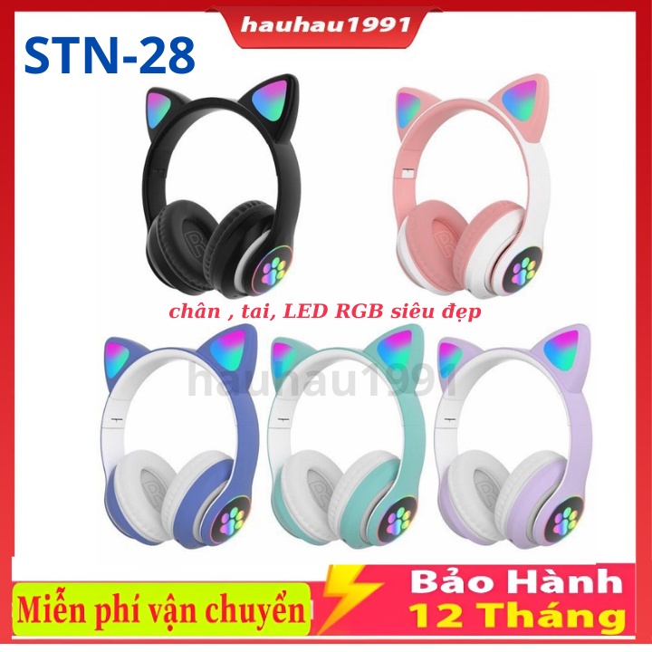 STN-28 Tai Nghe Mèo Bluetooth Chụp Tai STN28, Có Micro, Âm Thanh Siêu Bass. Headphone Con Mèo Chơi Game, Học Online