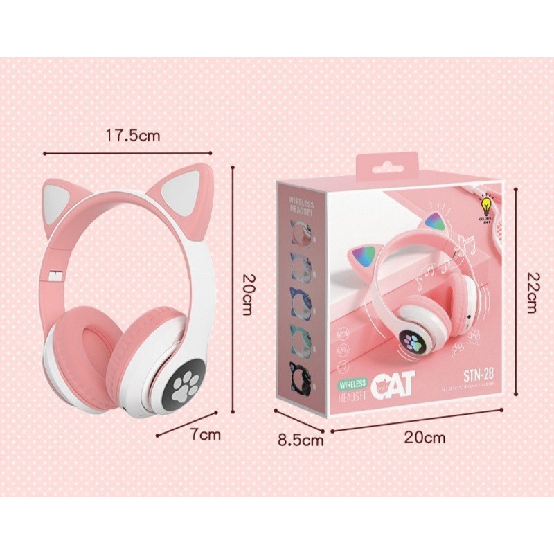 STN-28 Tai Nghe Mèo Bluetooth Chụp Tai STN28, Có Micro, Âm Thanh Siêu Bass. Headphone Con Mèo Chơi Game, Học Online