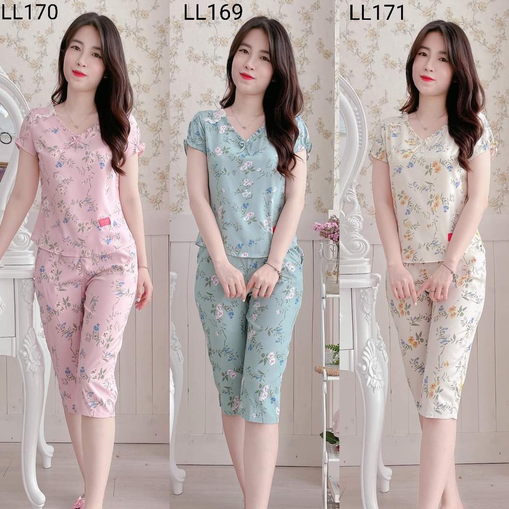 Bunnysky] Quần Áo Bộ, Đồ Bộ Nữ Mặc Nhà Sau Sinh Mẫu Cổ Bèo Gắn Nơ Siêu Xinh  | Shopee Việt Nam